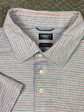 Faherty The Movement Polo Shirt Mens XL Blue Red White Striped Golf Stretch